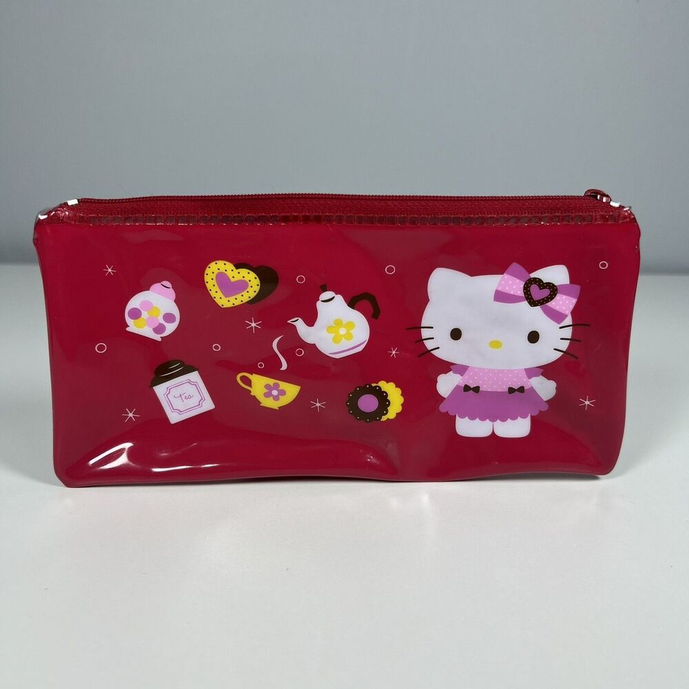 Sanrio Hello Kitty Red 2011 8” Pencil Case Pouch trinket Zipper